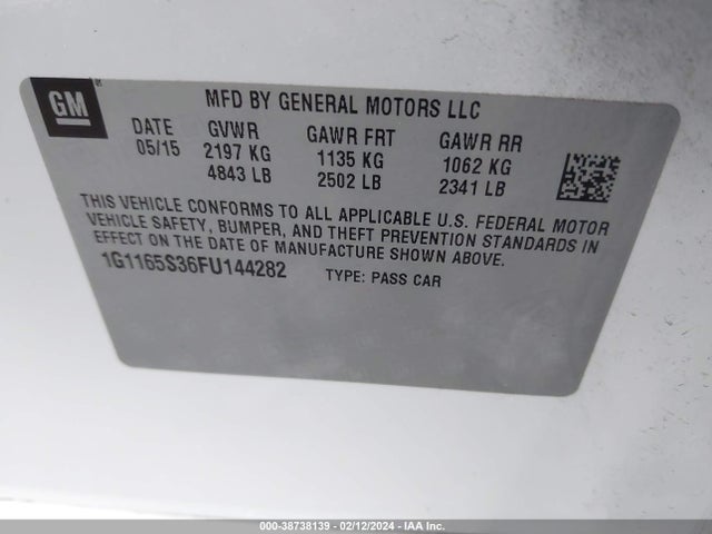 Chevrolet IMPALA 2LZ 2015 1G1165S36FU144282 Image 9