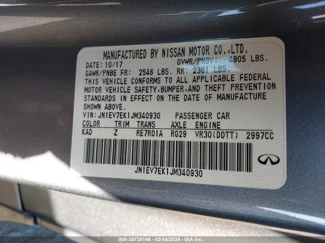 JN1EV7EK1JM340930 Infiniti Q60 3.0t Sport