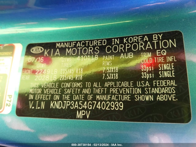 KIA SOUL + 2016 KNDJP3A54G7402939 Image 9