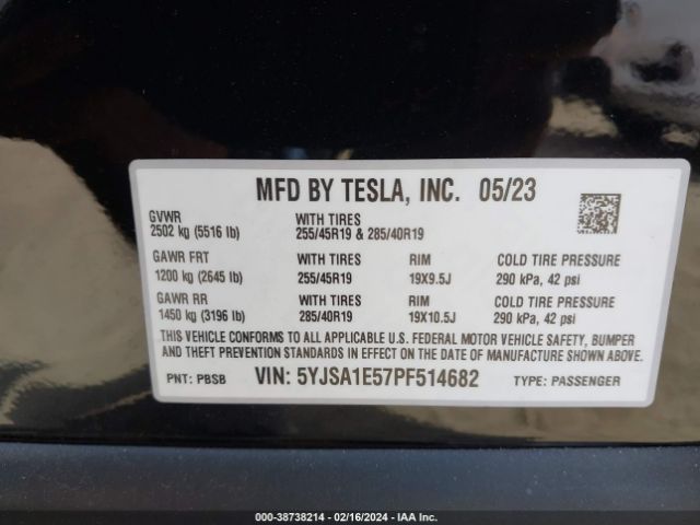 2023 TESLA MODEL S 5YJSA1E57PF514682 Photo 8
