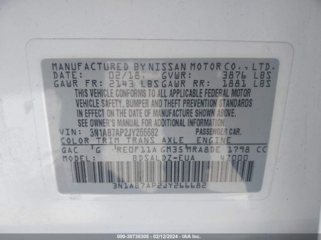 3N1AB7AP2JY266682 Nissan SENTRA SV