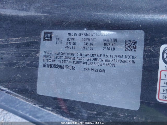 Chevrolet Camaro 1lt 2017 1G1FB3DS9H0164918 Image 9