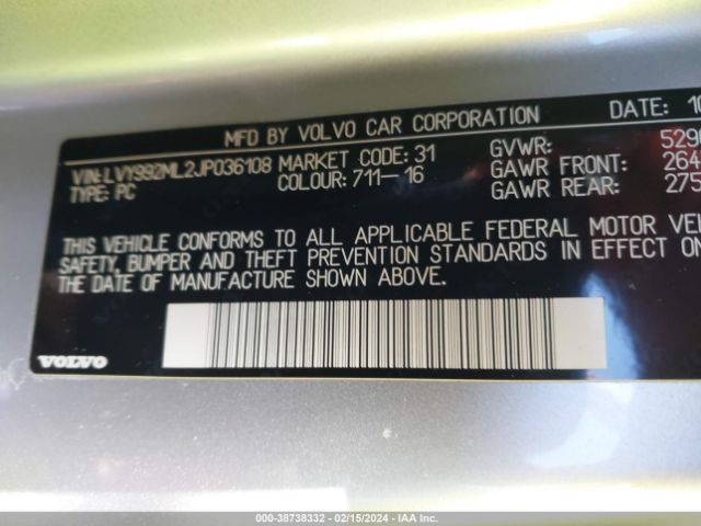 LVY992ML2JP036108 Volvo S90 T6 Inscription