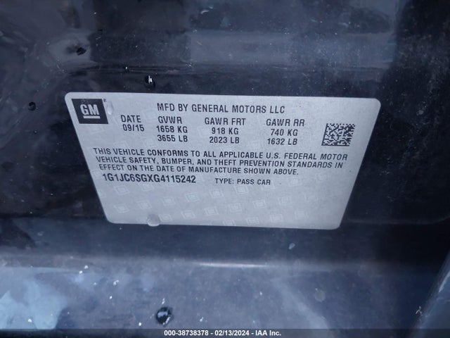 Chevrolet Sonic Lt Auto 2016 1G1JC6SGXG4115242 Image 9