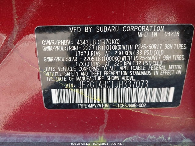 JF2GTABC1JH337073 Subaru Crosstrek 2.0i Premium