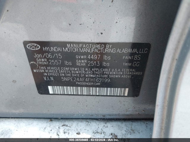 Hyundai SONATA SE 2015 5NPE24AF4FH162199 Image 9