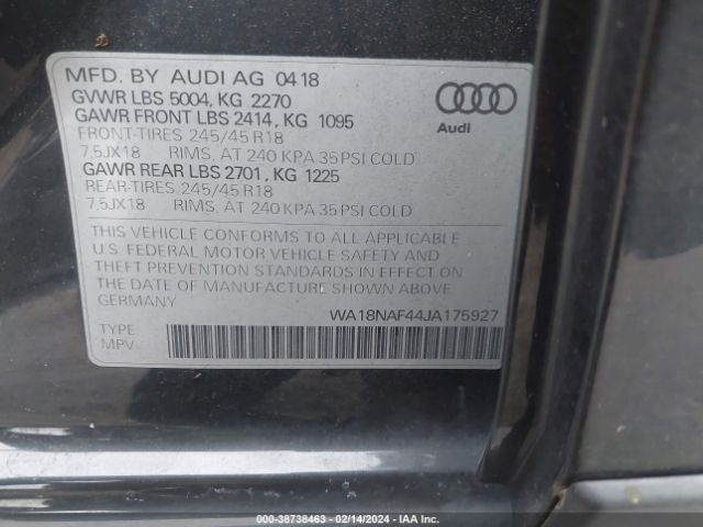 2018 AUDI A4 ALLROAD WA18NAF44JA175927 Photo 8