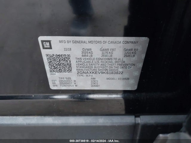 Chevrolet EQUINOX LT 2019 2GNAXKEV9K6183822 Image 9