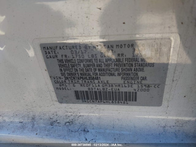 Nissan Versa 1.6 Sv 2017 3N1CN7AP6HL858481 Image 9
