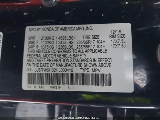 Honda CR-V LX 2017 5J6RW6H32HL000416 Image 9