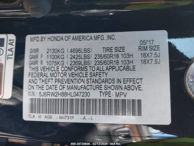 5J6RW2H88HL047230 Honda Cr-v Ex-l/ex-l Navi