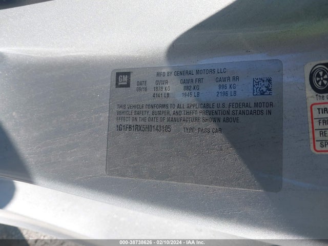 Chevrolet Camaro 1lt 2017 1G1FB1RX5H0143105 Image 9