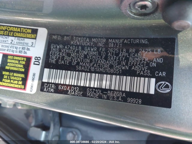 Lexus ES 350 2021 58ADZ1B1XMU108051 Image 9