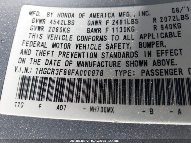 Honda Accord Ex-l V-6 2015 1HGCR3F88FA000978 Image 9