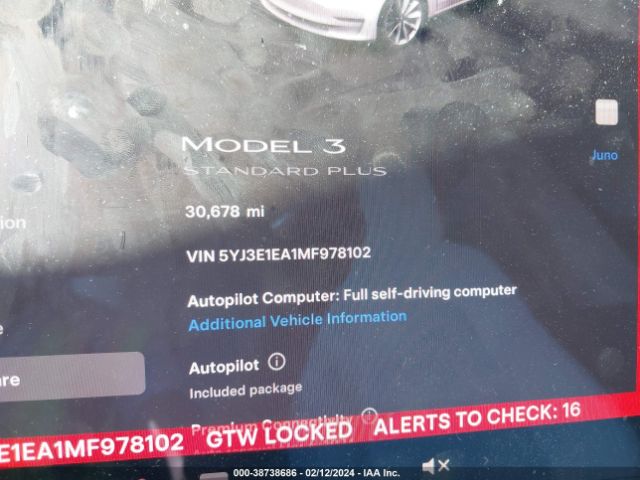 5YJ3E1EA1MF978102 Tesla Model 3 Standard Range Plus Rear-wheel Drive