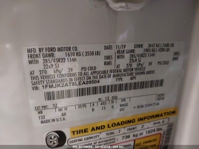Ford Expedition Limited Max 2020 1FMJK2AT8LEA09504 Image 9