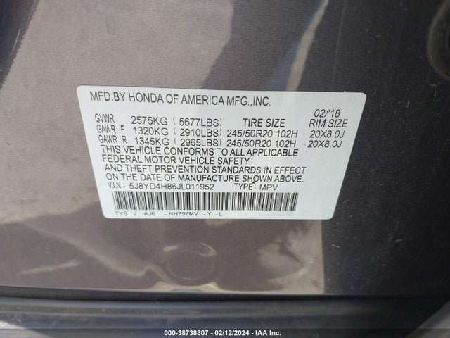 Acura Mdx Advance Package 2018 5J8YD4H86JL011952 Image 9