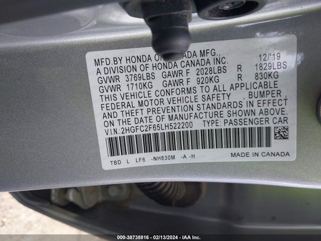 Honda Civic Lx 2020 2HGFC2F65LH522200 Image 9