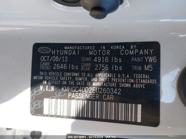 Hyundai Genesis 3.8 2014 KMHGC4DD2EU260342 Image 9