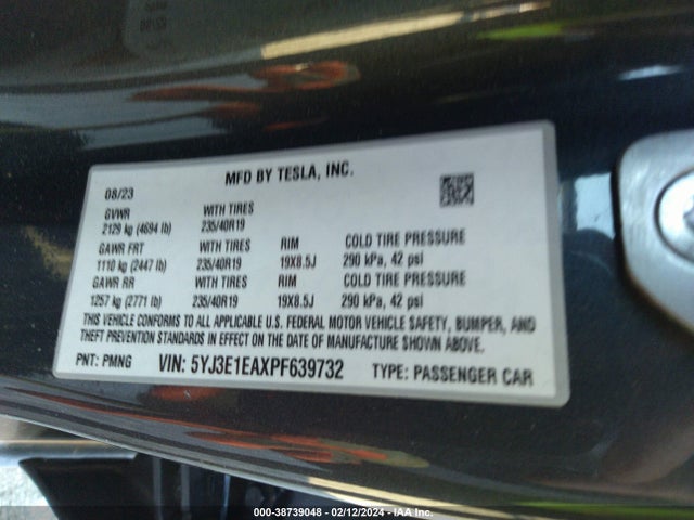 Tesla Model 3 Rear-wheel Drive 2023 5YJ3E1EAXPF639732 Image 9