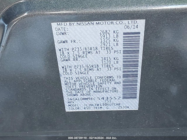 Infiniti QX60 2014 5N1AL0MM9EC543552 Image 9