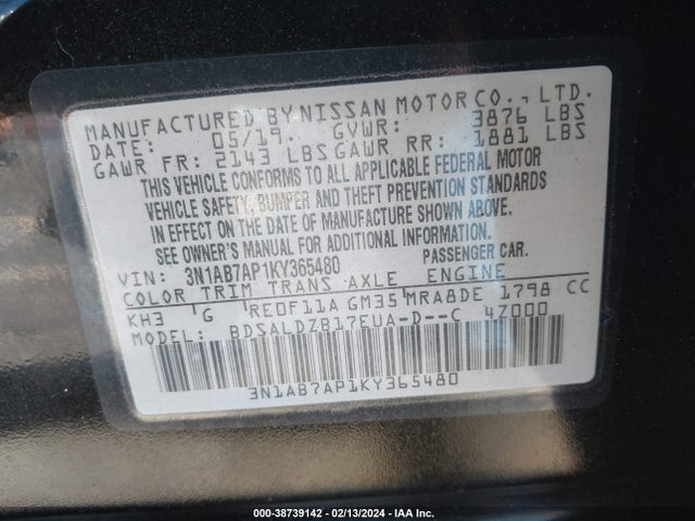 Nissan SENTRA SV 2019 3N1AB7AP1KY365480 Image 9