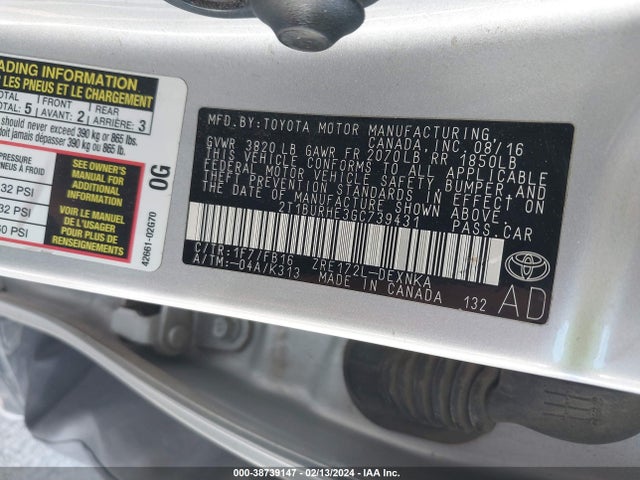 Toyota COROLLA LE 2016 2T1BURHE3GC739431 Image 9