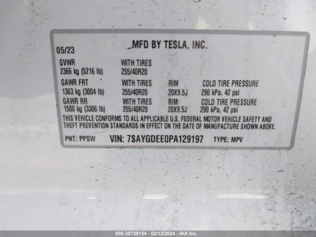2023 TESLA MODEL Y 7SAYGDEE0PA129197 Photo 8