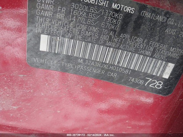 2020 MITSUBISHI MIRAGE ES/SE VIN: ML32A3HJXLH010581