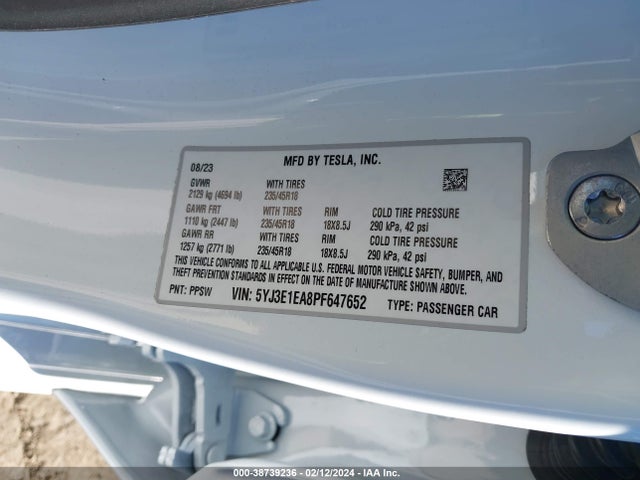 5YJ3E1EA8PF647652 Tesla Model 3 Rear-wheel Drive