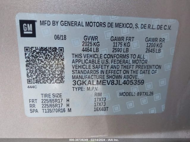 3GKALMEV8JL405359 GMC Terrain Sle
