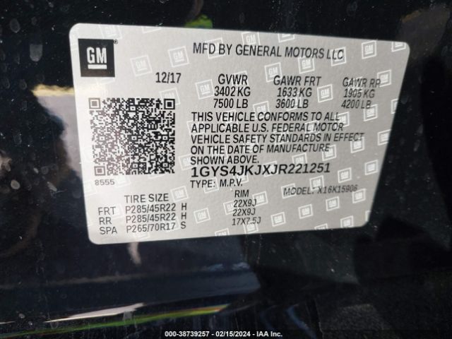 1GYS4JKJXJR221251 Cadillac Escalade Esv Premium Luxury