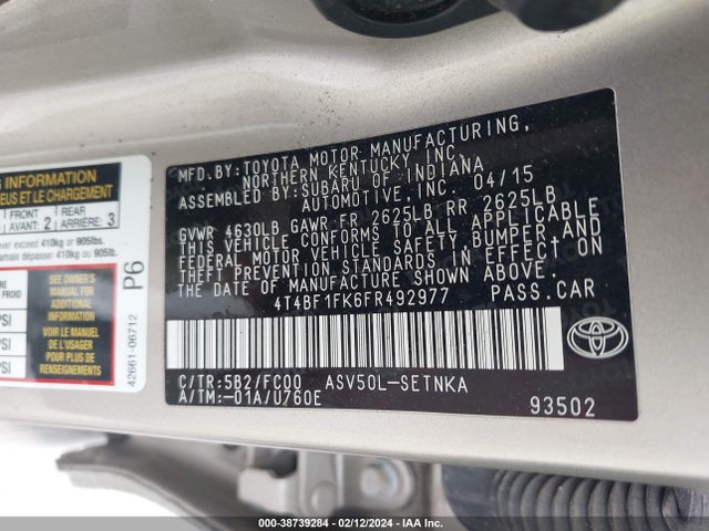 Toyota CAMRY LE 2015 4T4BF1FK6FR492977 Image 9