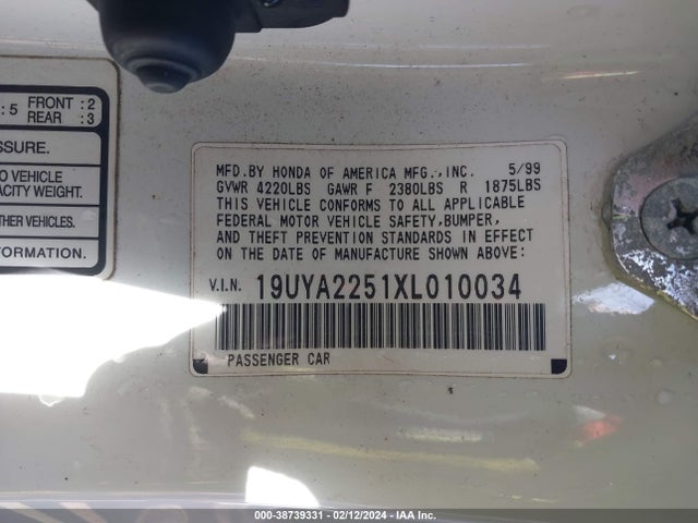 1999 ACURA CL 3.0 VIN: 19UYA2251XL010034
