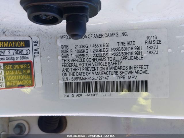 5J6RM4H94GL127147 Honda Cr-v Touring