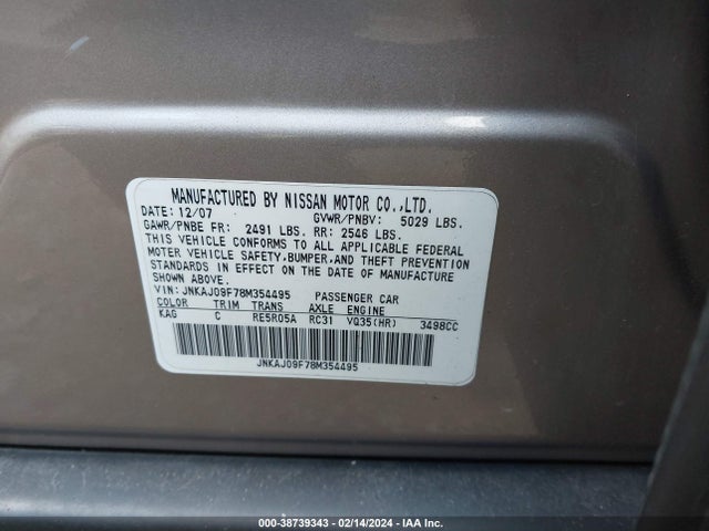 2008 INFINITI EX35 JOURNEY VIN: JNKAJ09F78M354495