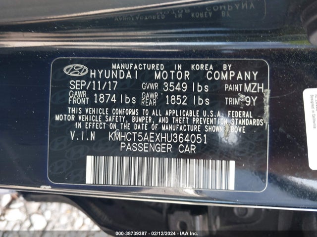 Hyundai ACCENT SE 2017 KMHCT5AEXHU364051 Image 9