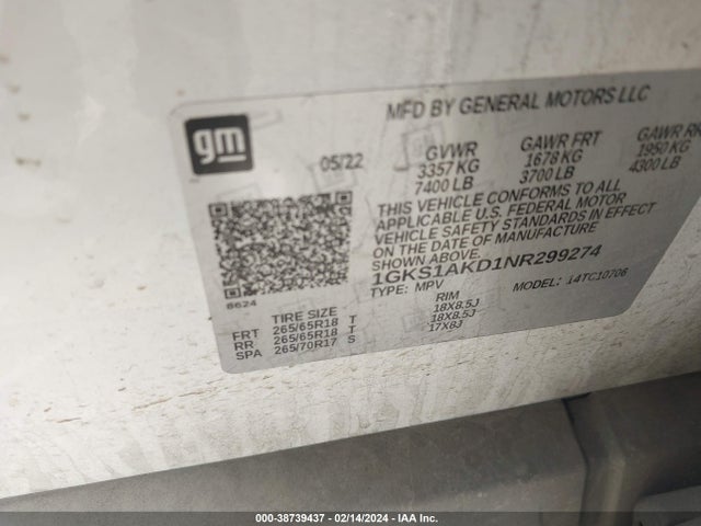 GMC Yukon 2wd Sle 2022 1GKS1AKD1NR299274 Image 9