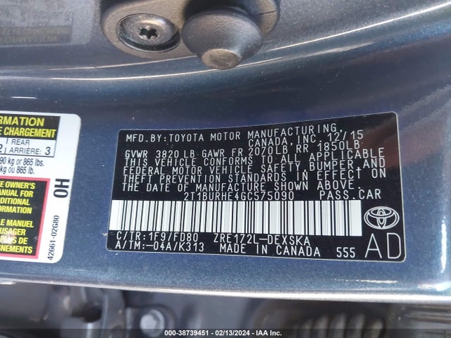Toyota Corolla S Plus 2016 2T1BURHE4GC575090 Image 9