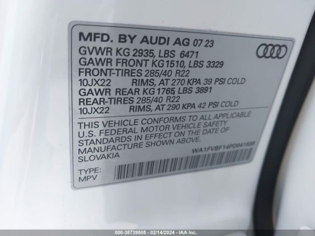 WA1FVBF14PD041638 Audi Q8 Prestige 55 Tfsi Quattro Tiptronic