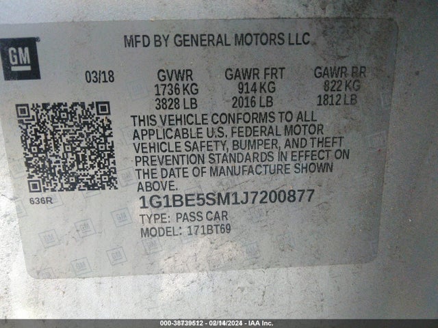 Chevrolet Cruze Lt Auto 2018 1G1BE5SM1J7200877 Image 9