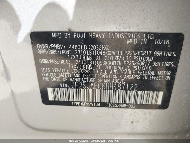 Subaru Forester 2.5i Premium 2017 JF2SJAEC6HH487122 Image 9