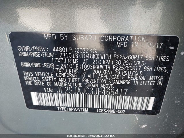 Subaru Forester 2.5i Limited 2018 JF2SJAJC3JH466417 Image 9