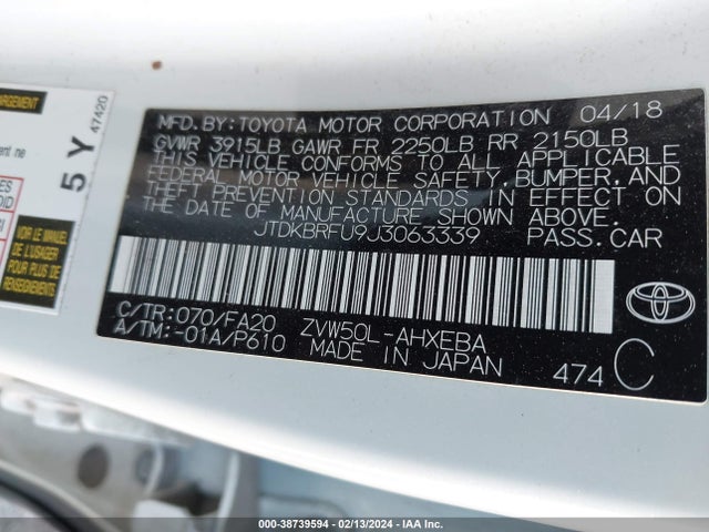 Toyota PRIUS 2018 JTDKBRFU9J3063339 Image 9
