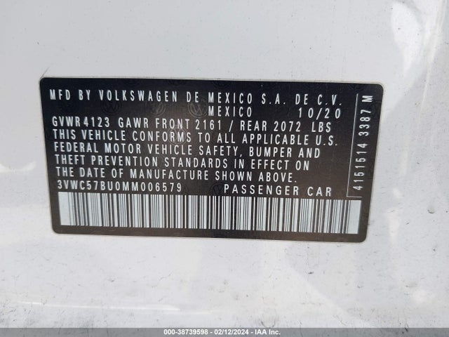 3VWC57BU0MM006579 Volkswagen Jetta 1.4t R-line/1.4t S/1.4t Se