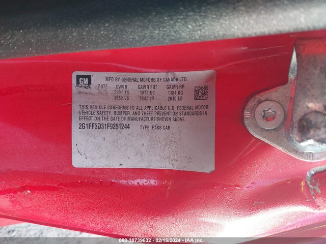Chevrolet Camaro 2lt 2015 2G1FF3D31F9251244 Image 9