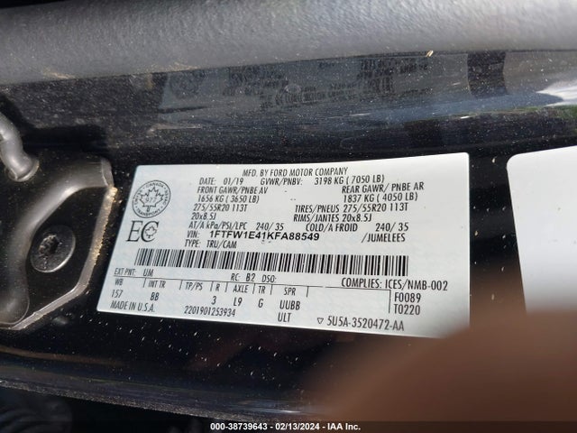 Ford F-150 Platinum 2019 1FTFW1E41KFA88549 Image 9