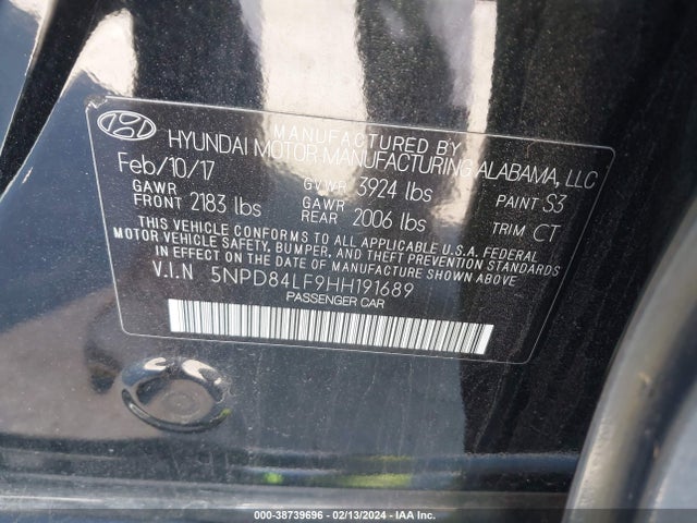 2017 HYUNDAI ELANTRA VALUE EDITION VIN: 5NPD84LF9HH191689