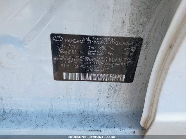 Hyundai Elantra Value Edition 2016 5NPDH4AE3GH777314 Image 9