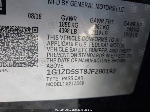 Chevrolet MALIBU LT 2018 1G1ZD5ST8JF280192 Image 9